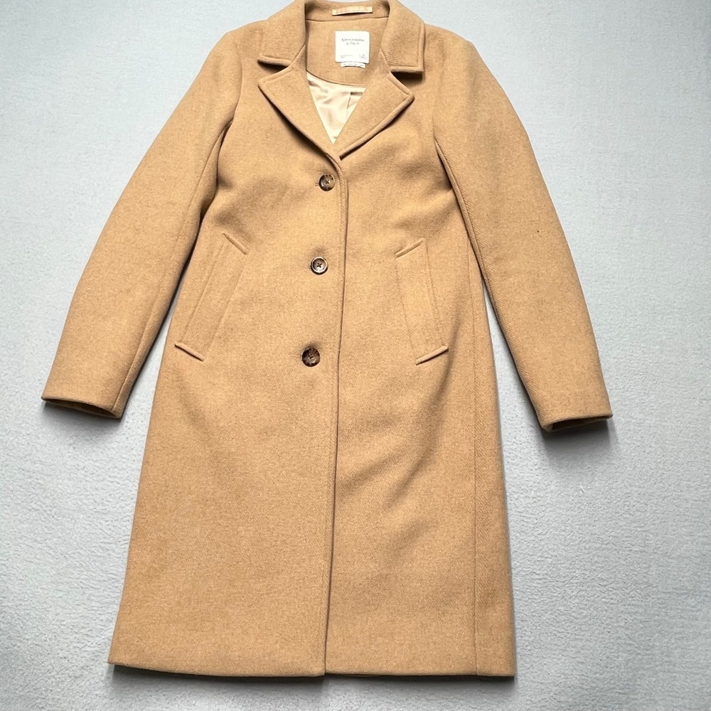 Abercrombie & Fitch Womens Dad Coat Camel Wool Blend Long Jacket Tan XS AF 1892